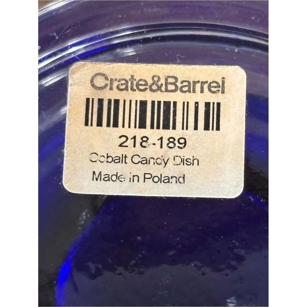 Crate & Barrel Cobalt Blue Glass Candy Jar With Lid Made In Poland Home Decor